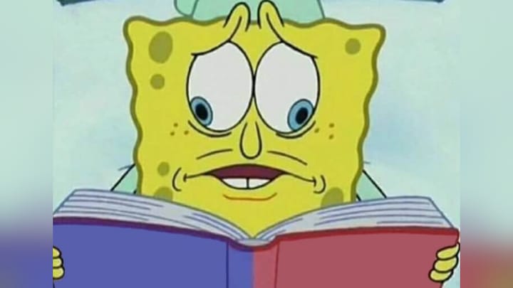 Spongebob reading with both eyes